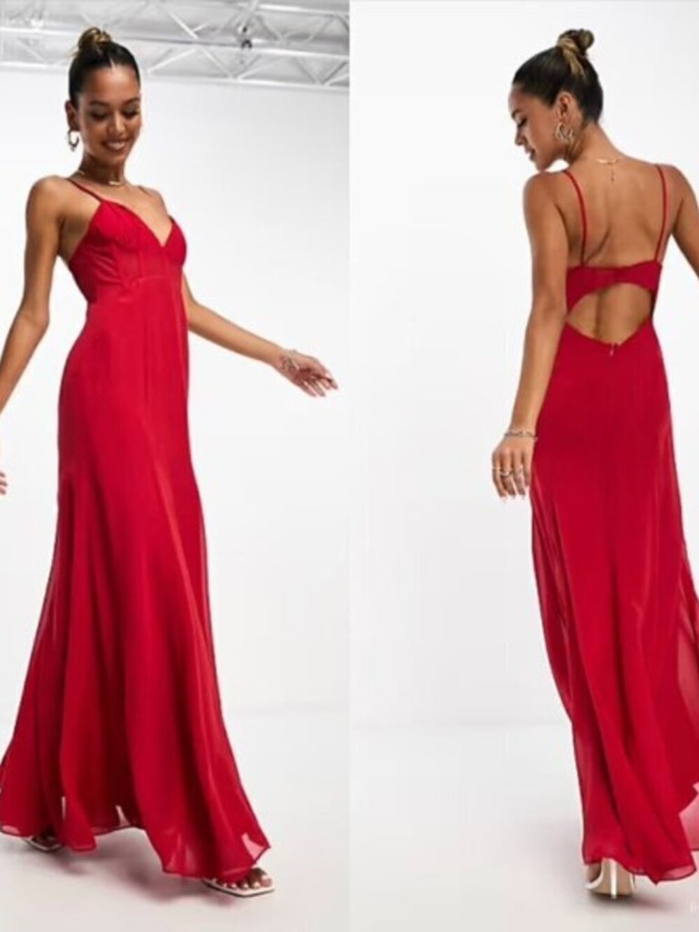 ASOS DESIGN ruched bust chiffon panelled corset maxi dress
